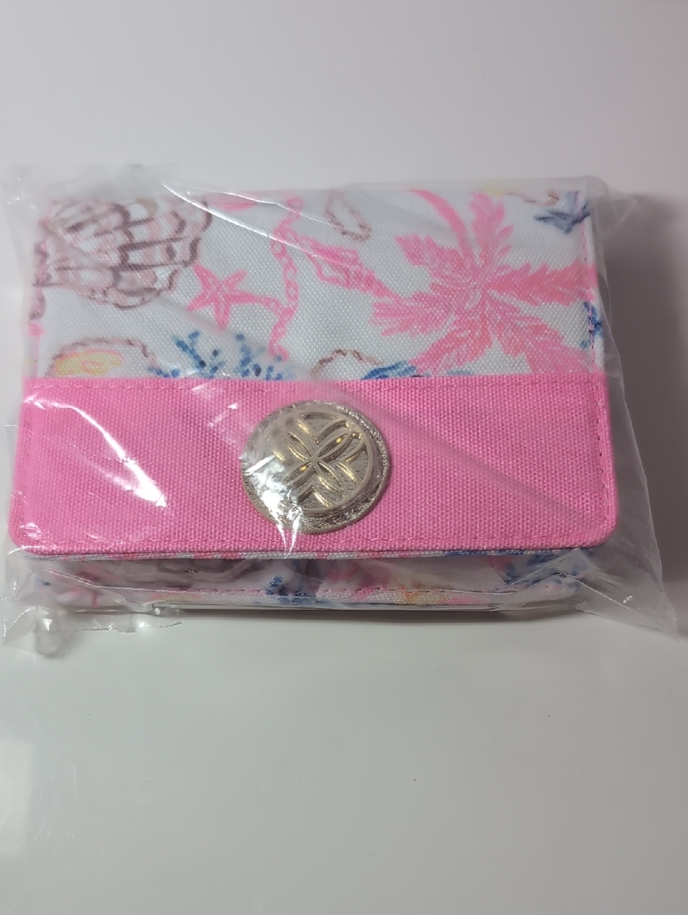 Lilly Pulitzer Pink, Blue & White Seashell Card Case W/2 Playing Card Decks